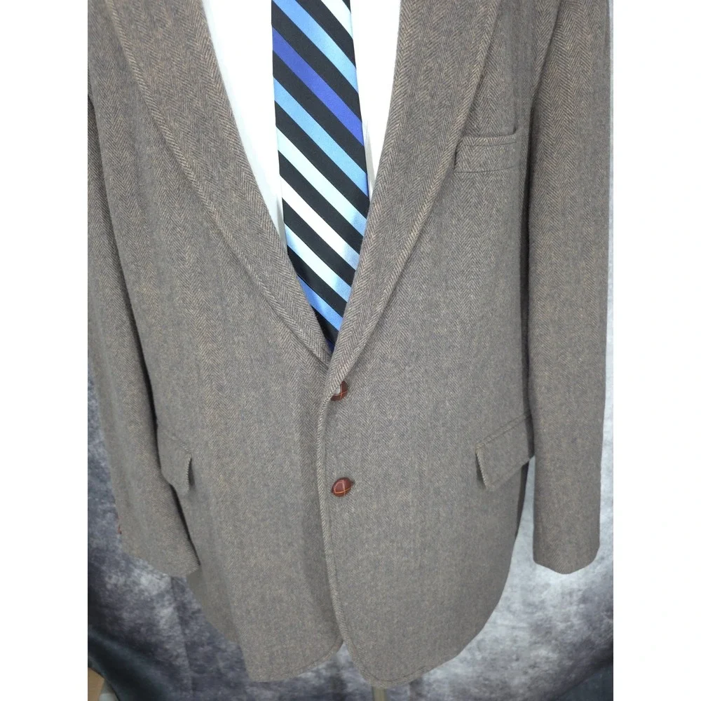 English Manor Tweed Blazer Jacket Mens 48 L‎ Brown Sport Coat 2 B Wooden Buttons